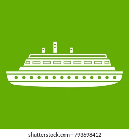 Long ship icon white isolated on green background. Vector illustration