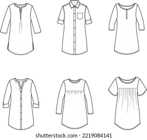 Camisa de mujer, túnica, top. Establecer. Ilustración vectorial.