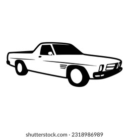 long short car with small tailgate, logo icon, black white line art