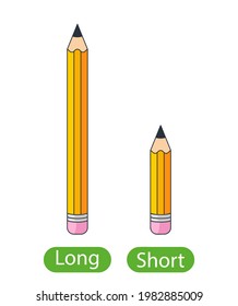 long and short pencils. concept of children learning opposite adjectives. vector illustration isolated on white background