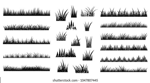 Long And Short Vector Tufts Of Grass In Black Color With Texture In Flat Style