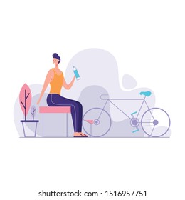 Long Shot E Bike Relaxing Woman vector illustration