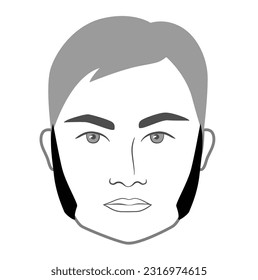 Long Sideburns Beard style men in face illustration Facial hair. Vector grey black portrait male Fashion template flat barber collection set. Stylish hairstyle isolated outline on white background.