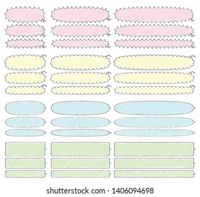 long sideways comic speech bubbles - only hand writing style line drawing and scribble color-