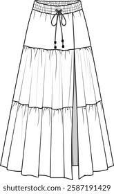 long skirt with front slit and gathered waist