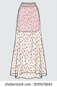 LONG SKIRT WITH SEAMLESS FLORAL PRINT FOR WOMEN IN EDITABLE VECTOR FILE