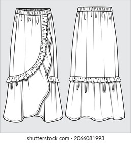 LONG SKIRT FOR WOMEN AND GIRLS IN VECTOR