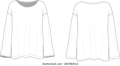 Long sleeve basic knit blouse top technical drawing vector