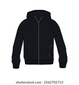 Long sleeve black color hoodie jacket vector illustration template front views isolate on white.