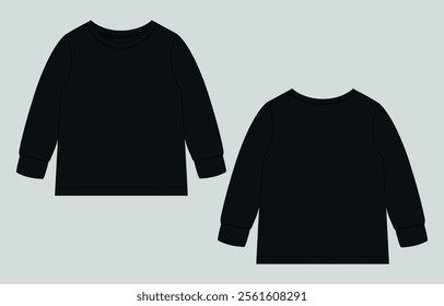 Long Sleeve Black Color T shirt Template Front and back views