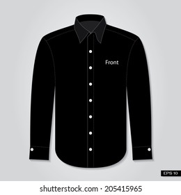 Long sleeve black shirt front. Vector