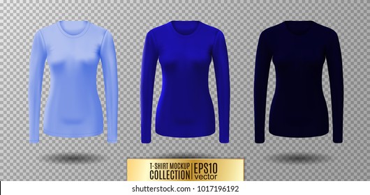 Long sleeve blank shirt. Vector blue shirt mockup.