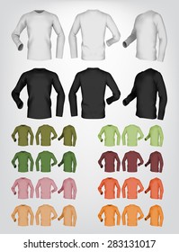 Long sleeve blank t-shirt template. Front, rear and side view.