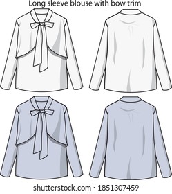 Long sleeve blouse with bow trim  vector template pattern
