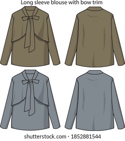 Long sleeve blouse with bow trim vector template pattern