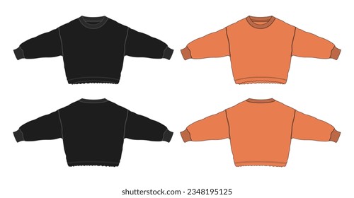Long sleeve blouse tops technical drawing fashion flat sketch vector illustration template for women's.