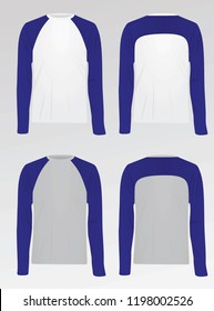 Long sleeve blue, grey and white t shirt. vector illustration