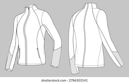Long sleeve bomber jacket technical drawing fashion flat sketch vector illustration template foe ladies