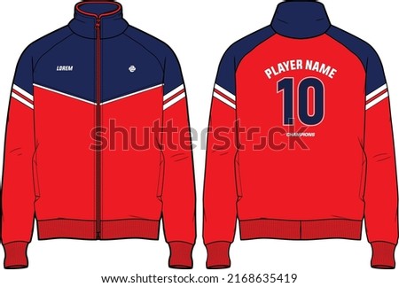 Long sleeve bomber track jacket design flat sketch Illustration, track top jacket with front and back view, winter jacket for Men and women. for hiker, tracking, outerwear and workout in winter