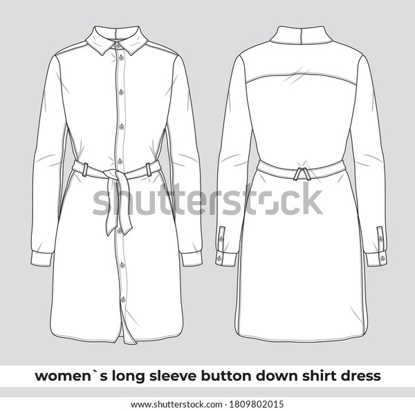Long sleeve\
button down shirt dress\
template