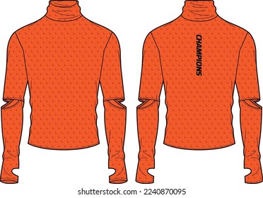 Long sleeve Compression running base layer top t shirt with detachable sleeve flat sketch design illustration, Tight fit Active wear compression top concept with front and back view