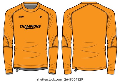 Long sleeve Compression running base layer top t shirt flat sketch design illustration, Tight fit top design vector template, Active wear compression top concept with front and back view cad drawing