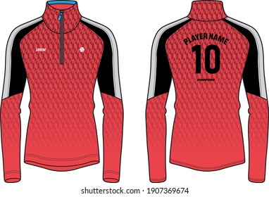 Long sleeve Compression t shirt design, Sports jersey design vector template,  Active wear compression top concept with front and back view for Cricket, Football, Volleyball, Rugby uniform designs