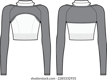 Long Sleeve Crop Top and Sports Bra fashion vector sketch, Apparel template 