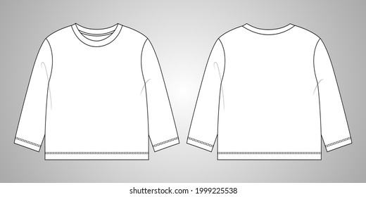 
Long sleeve dress design overall technical fashion sketch vector template front and Back view. Clothing design templates for kids.