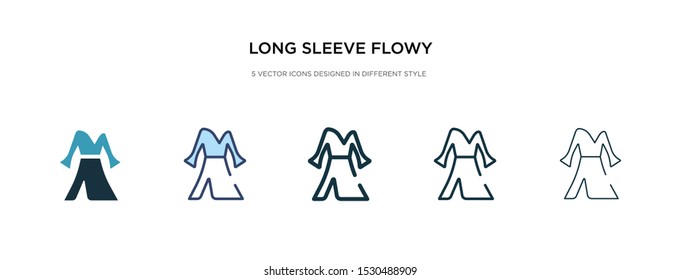 long sleeve flowy dress icon in different style vector illustration. two colored and black long sleeve flowy dress vector icons designed in filled, outline, line and stroke style can be used for