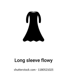 Long sleeve flowy dress icon  vector isolated on white background, logo concept of Long sleeve flowy dress  sign on transparent background, filled black symbol