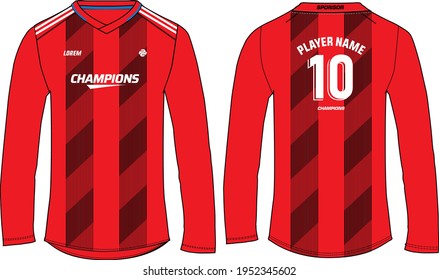 Long sleeve football jersey t shirt, Sports jersey design concept vector template, cricket jersey concept with front and back view, Volleyball, Rugby uniform designs