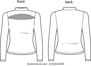 
long sleeve front cut out detail slim fit women's top vector illustration