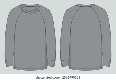 Long  sleeve grey color t shirt vector illustration template front and back 
