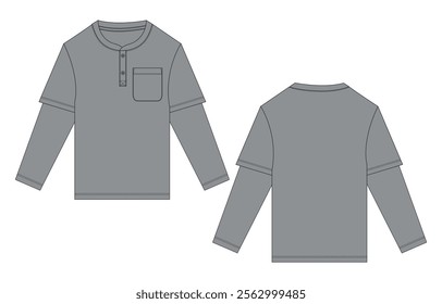 Long  sleeve grey color t shirt vector illustration template front and back 