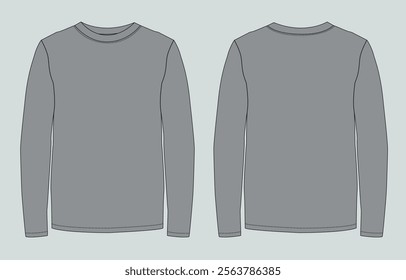 Long  sleeve grey color t shirt vector illustration template front and back 