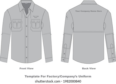 Long sleeve grey with two pocket. for factory or company workers uniform template