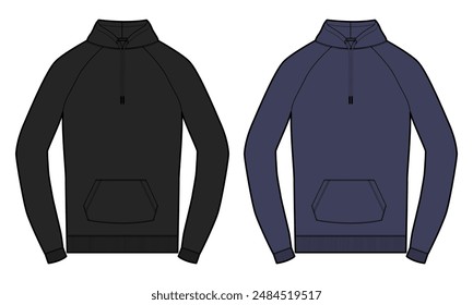 Long sleeve hoodie flat style vector illustration black and navy color vector illustration template isolated on white background