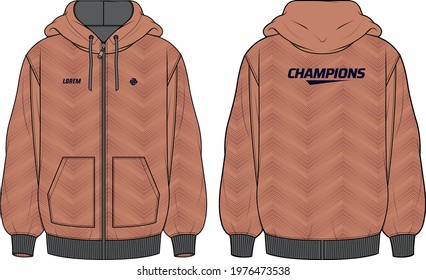 Long sleeve Hoodie jacket sweatshirt design template in vector, Hooded jacket sweater with front and back view, hooded winter jacket for Men and women. for training, Running and workout in winter - Shutterstock ID 1976473538