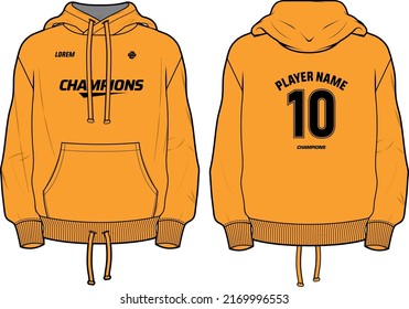 Long sleeve Hoodie jacket sweatshirt design flat sketch Illustration, Hooded jacket sweater with front and back view, hooded winter jacket for Men and women. for training, workout outerwear in winter
