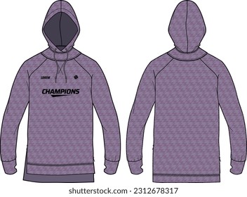 Long sleeve Hoodie jacket sweatshirt t-shirt design flat sketch Illustration, Hooded jacket with front and back view, winter jacket for Men and women. for training, Running and workout in winter