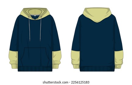 Long sleeve hoodie jacket template front and back view