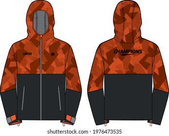 Long sleeve Hoodie jacket terrain shell design template in vector, Hooded jacket sweater with front and back view, hooded winter jacket for Men and women. for training, Running and workout in winter