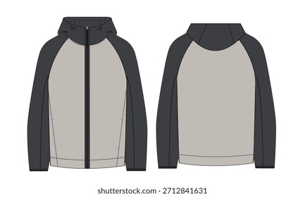 Chaqueta con capucha de manga larga Plantilla de Ilustración vectorial delantero y trasero	