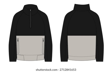 Chaqueta con capucha de manga larga Plantilla de Ilustración vectorial delantero y trasero	