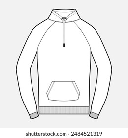 Long sleeve Hoodie technical drawing fashion flat sketch vector illustration template front views