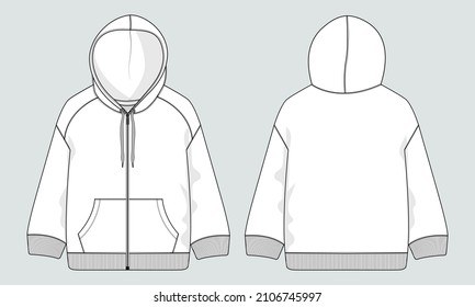 Hoodie de manga larga de estilo técnico de la plantilla de ilustración de vectores de esbozo plano de la moda delantera y trasera. Diseño de ropa de ropa de ropa de ropa de marca CAD.