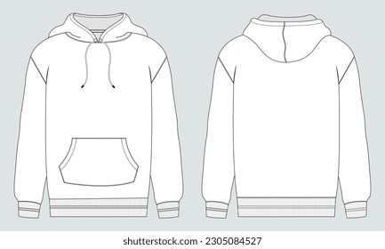 Long sleeve hoodie vector illustration template front and back views