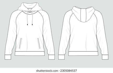 Long sleeve hoodie vector illustration template front and back views