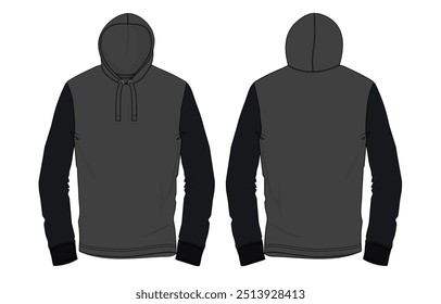 Long sleeve hoodie vector illustration template front and back views